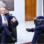 Edson Fachin, presidente do STF, em audiência com senador Rogério Marinho (PL-RN), coordenador de campanha de Flávio Bolsonaro — Foto: Rosinei Coutinho/STF